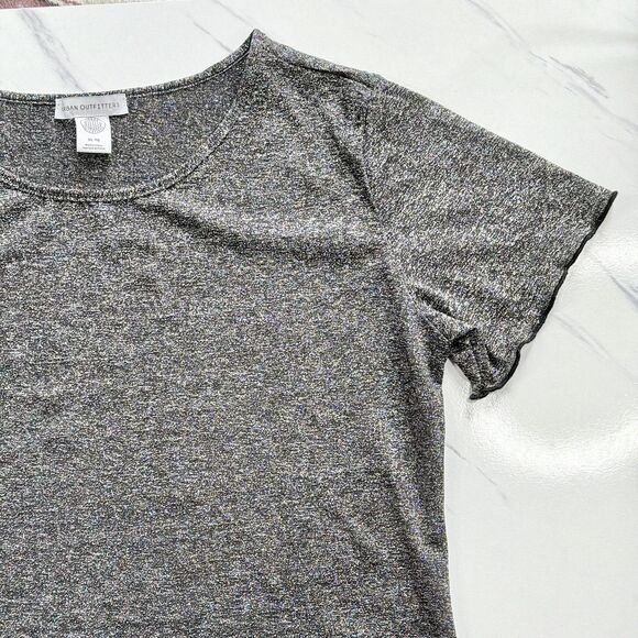 EUC Urban Outfitters Shimmer Y2K Baby T Silver Metallic Crop Top Lettuce Hem XL - Picture 2 of 13